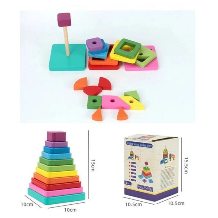 Wooden Rainbow Hidden Square Stacking Tower Educational Toy