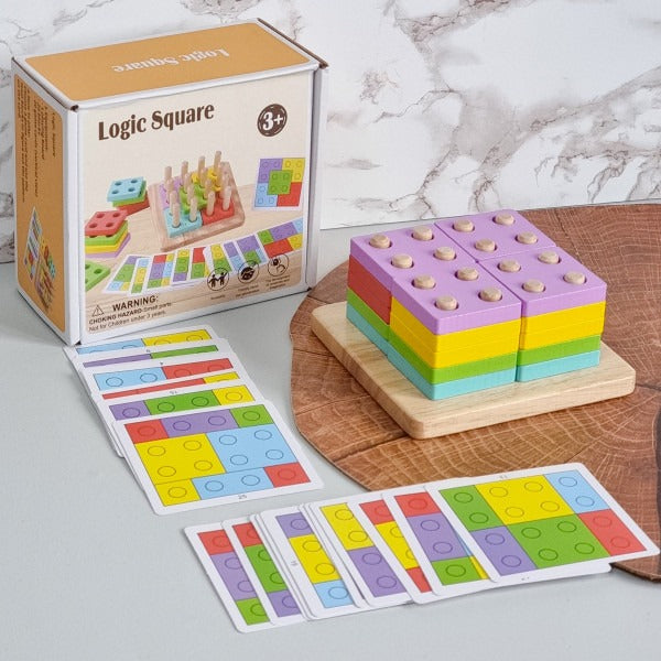 Wooden Logic Square Montessori Building Blocks Assembling Toy