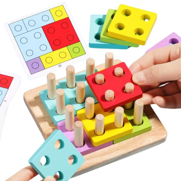 Wooden Logic Square Montessori Building Blocks Assembling Toy