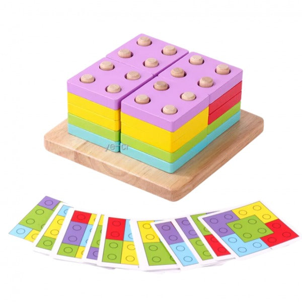 Wooden Logic Square Montessori Building Blocks Assembling Toy