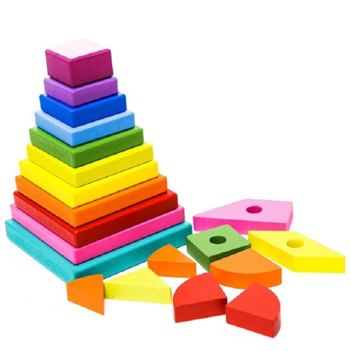 Wooden Rainbow Hidden Square Stacking Tower Educational Toy