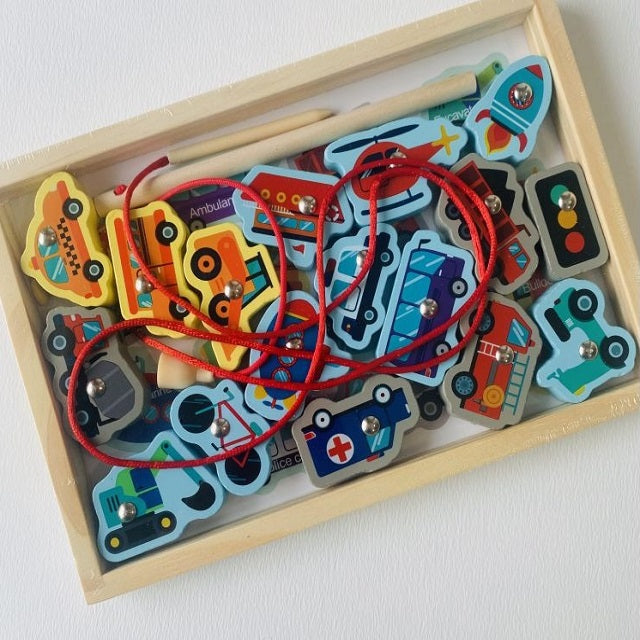 Wooden Vehicle Fishing & Threading Educational Activity – MGT Toys