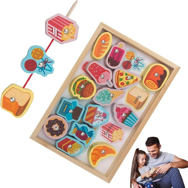 Wooden Magnetic Fast Food Fishing & Threading Educational Activity