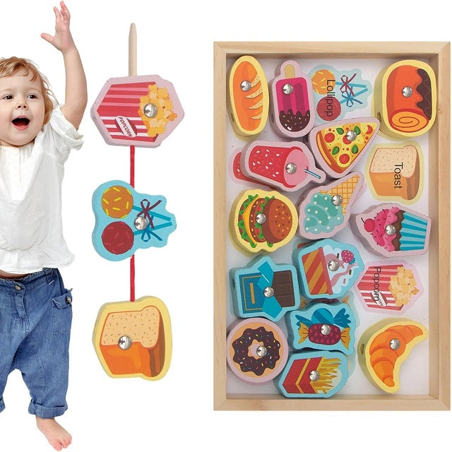 Wooden Magnetic Fast Food Fishing & Threading Educational Activity