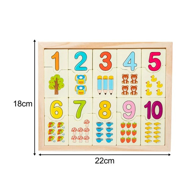 Wooden 1-10 Numbers With Picture Puzzle Jigsaw Sorting Board