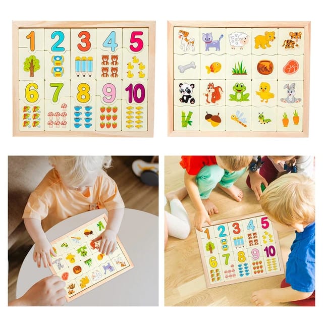 Wooden 1-10 Numbers With Picture Puzzle Jigsaw Sorting Board