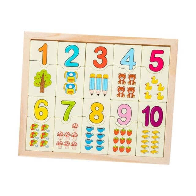 Wooden 1-10 Numbers With Picture Puzzle Jigsaw Sorting Board