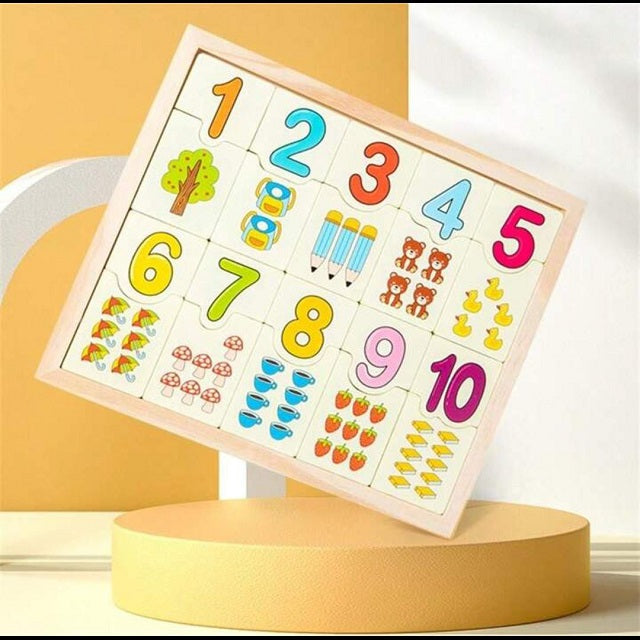 Wooden 1-10 Numbers With Picture Puzzle Jigsaw Sorting Board