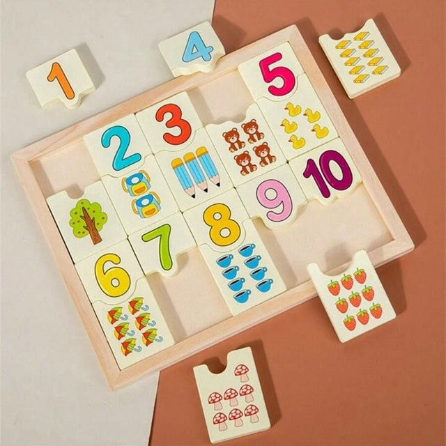 Wooden 1-10 Numbers With Picture Puzzle Jigsaw Sorting Board