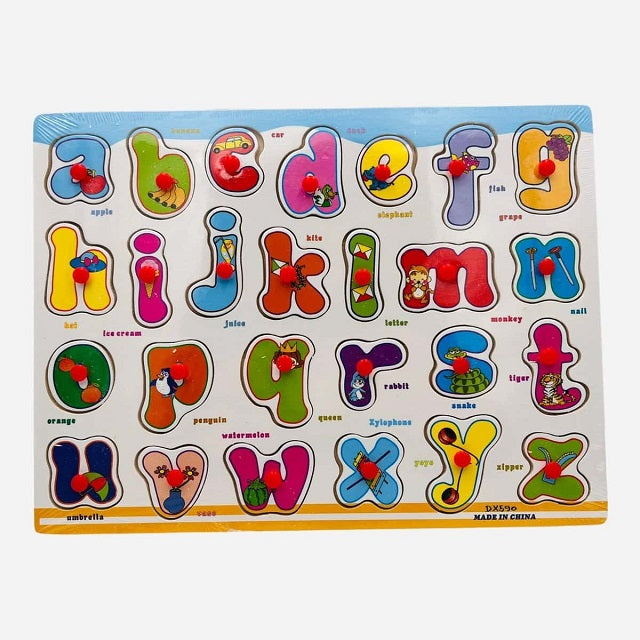 Wooden Small abc Alphabet Peg Puzzle Pin Board