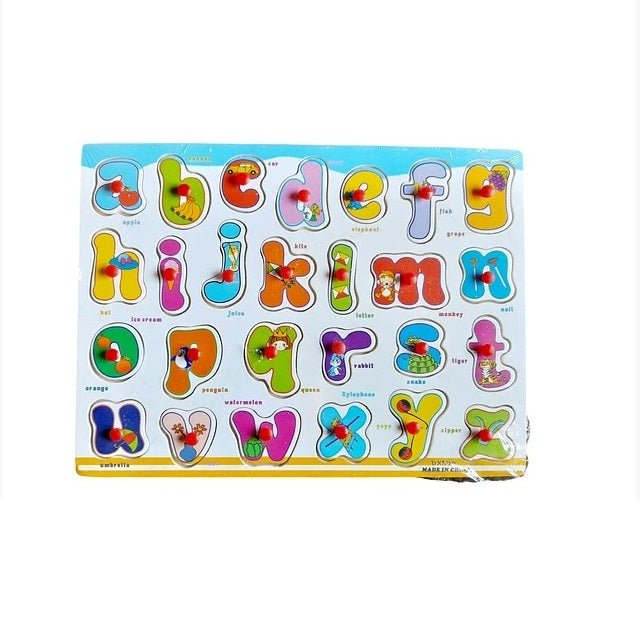 Wooden Small abc Alphabet Peg Puzzle Pin Board