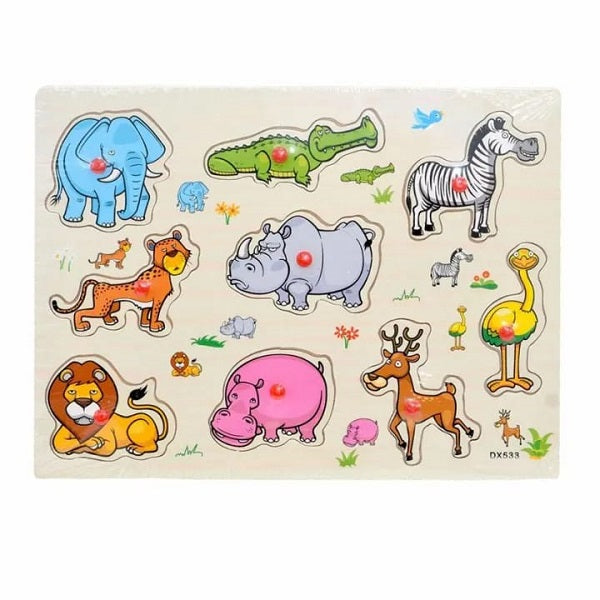 Wooden Wild Animals Peg Puzzle Pin Board