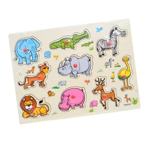 Wooden Wild Animals Peg Puzzle Pin Board