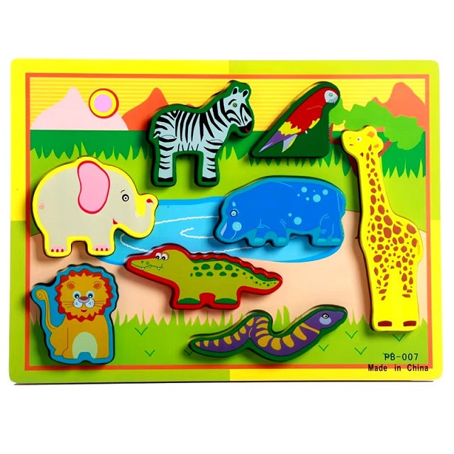 Wooden 3D Big Wild Animal Puzzle Sorting Educational Board