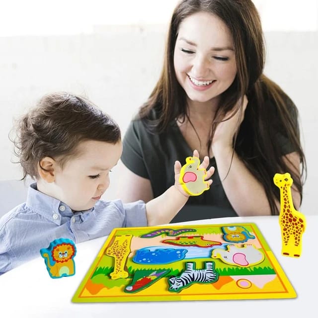 Wooden 3D Big Wild Animal Puzzle Sorting Educational Board