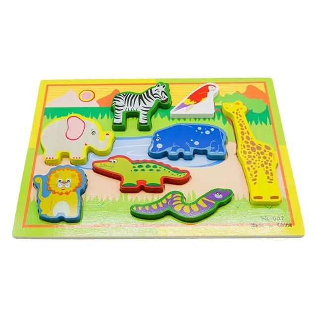 Wooden 3D Big Wild Animal Puzzle Sorting Educational Board