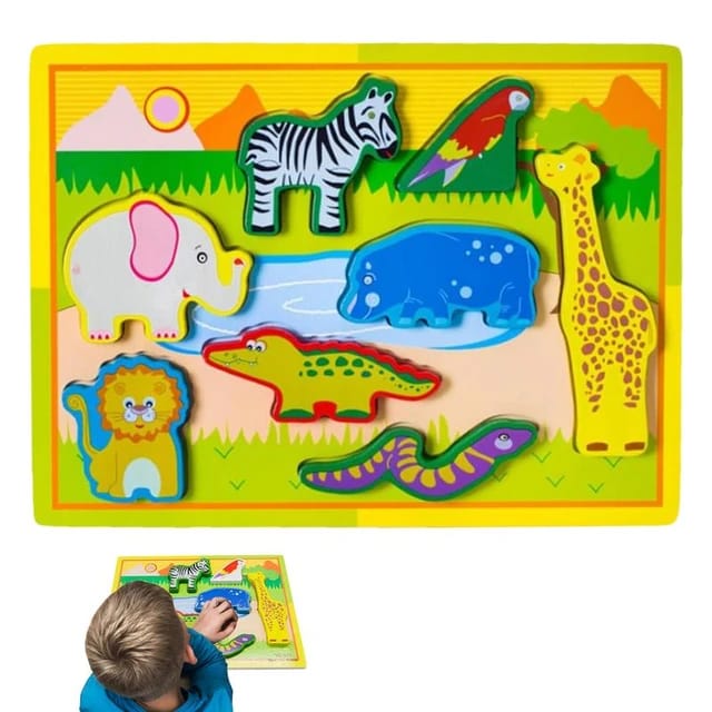 Wooden 3D Big Wild Animal Puzzle Sorting Educational Board