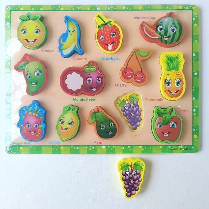 Wooden 3D Fruits Puzzle Sorting Educational Board