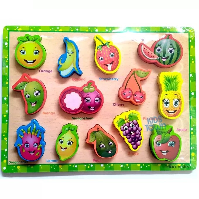 Wooden 3D Fruits Puzzle Sorting Educational Board