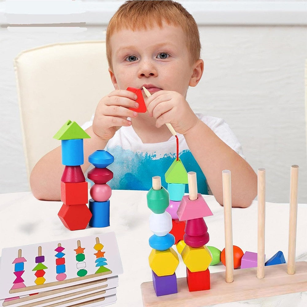 Wooden Montessori Five Set Of Column Beaded Boxes & Colour Matching