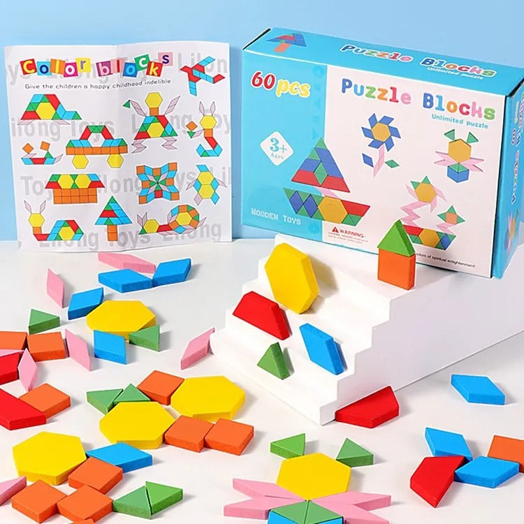 Pattern Blocks Tangrams Wooden Montessori Tangram Pattern Puzzle Blocks 60 Pieces – MGT Toys