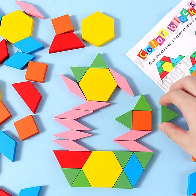 Tangrams Using Pattern Blocks Wooden Montessori Tangram Pattern Puzzle Blocks 60 Pieces – MGT Toys