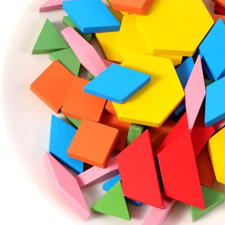 Blocky Triangle Wooden Montessori Tangram Pattern Puzzle Blocks 60 Pieces – MGT Toys