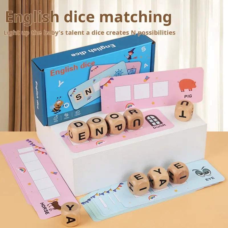 Wooden English Alphabet Dice Pairing Educational Activity Game