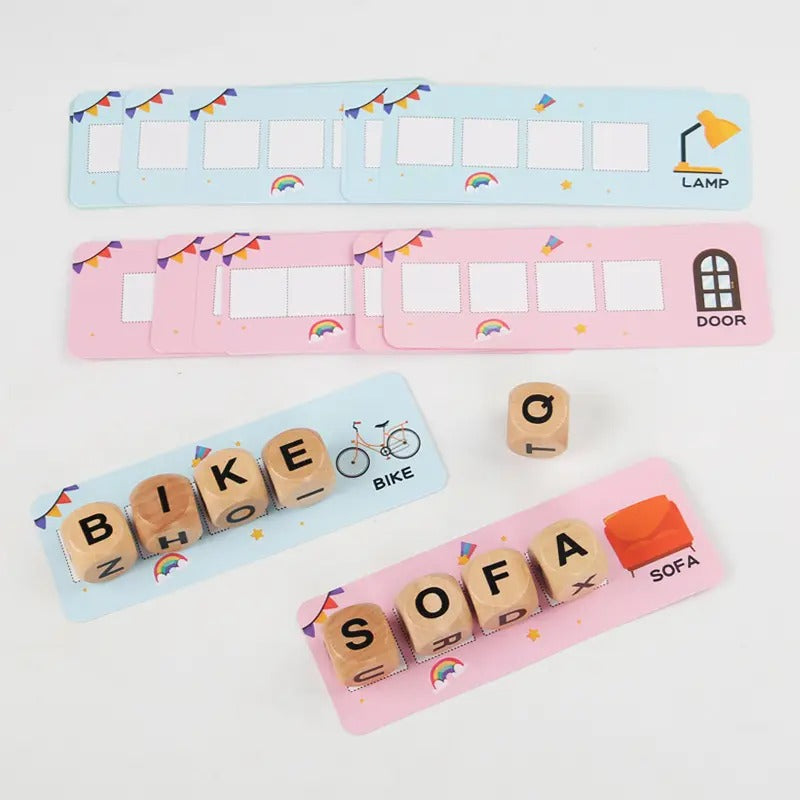 Wooden English Alphabet Dice Pairing Educational Activity Game