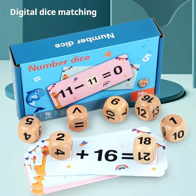 Wooden Math Numbers Dice Pairing Educational Activity Game