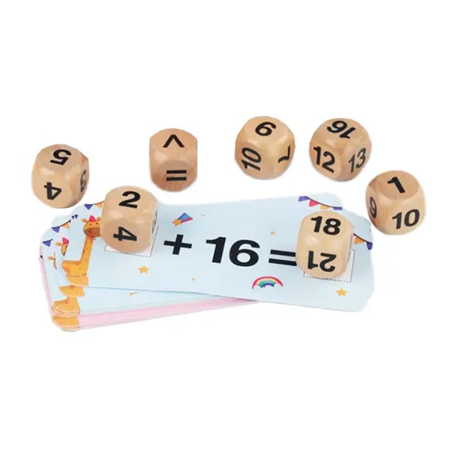 Wooden Math Numbers Dice Pairing Educational Activity Game