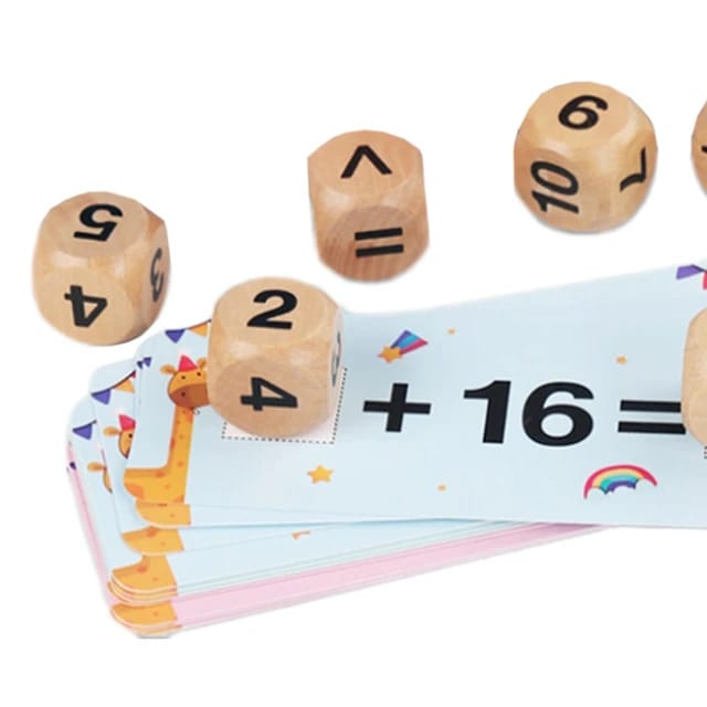 Wooden Math Numbers Dice Pairing Educational Activity Game