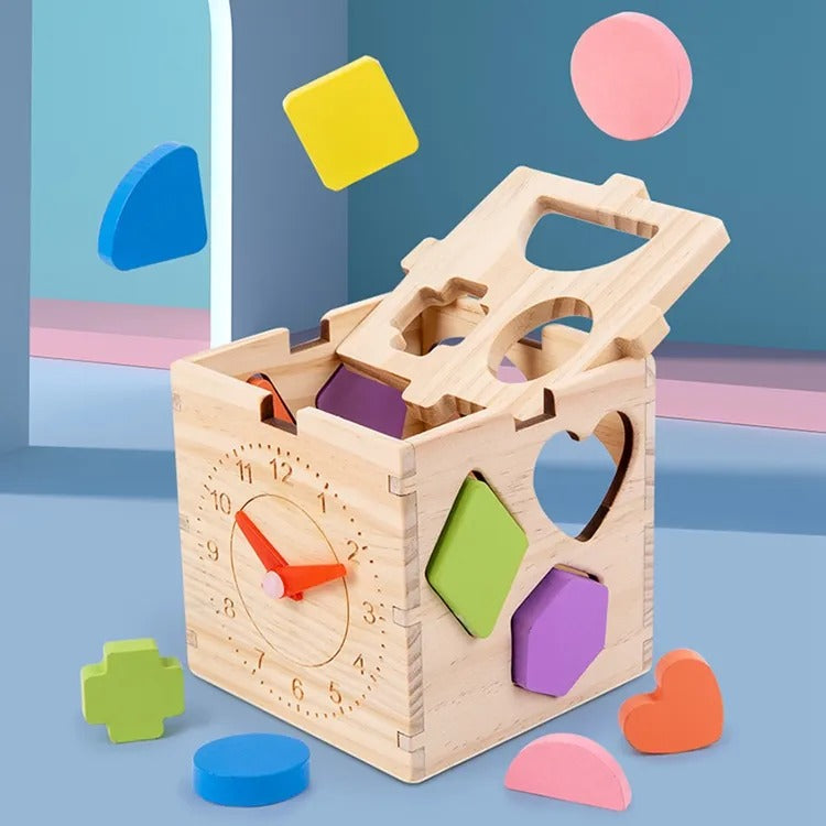 Activity Geometry Box Wooden Geometric Shapes Sorting & Stacking Intelligence Activity Box ...