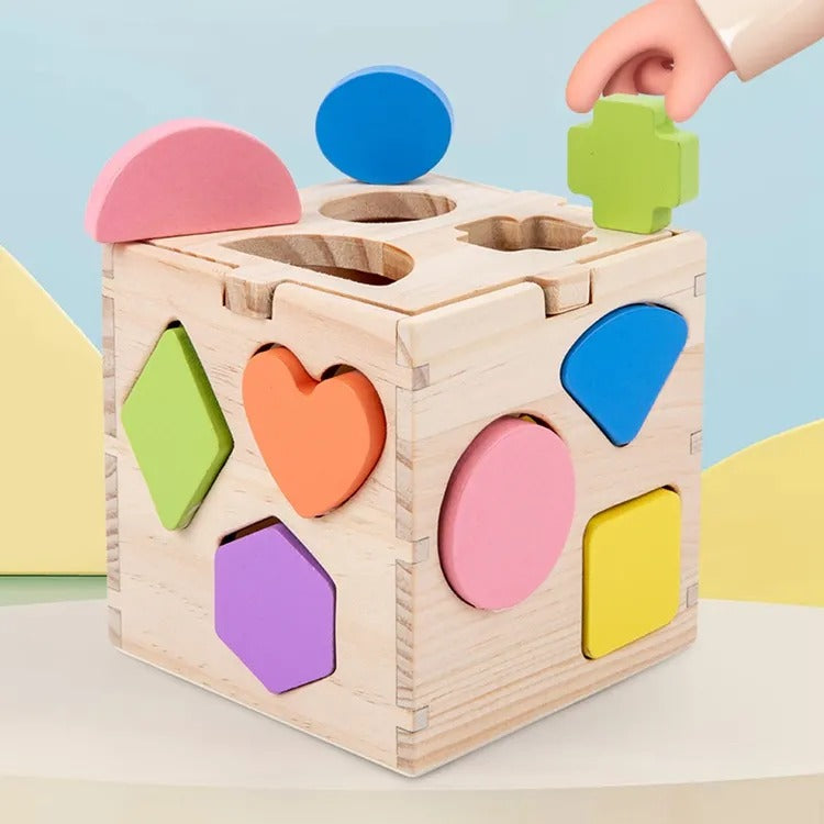 Activity Geometry Box Wooden Geometric Shapes Sorting & Stacking Intelligence Activity Box ...