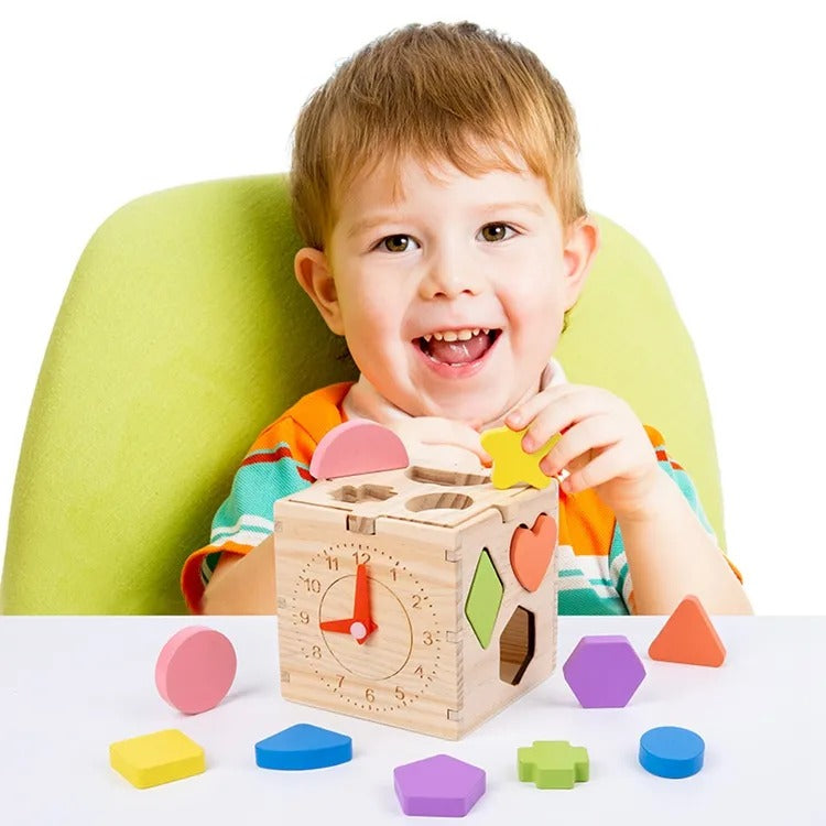 Activity Geometry Box Wooden Geometric Shapes Sorting & Stacking Intelligence Activity Box ...