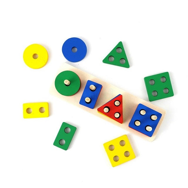 Wooden 4 Geometric Shapes Sorting & Stacking Educational Toy