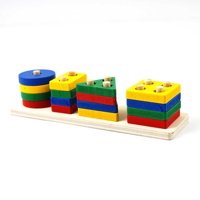 Wooden 4 Geometric Shapes Sorting & Stacking Educational Toy