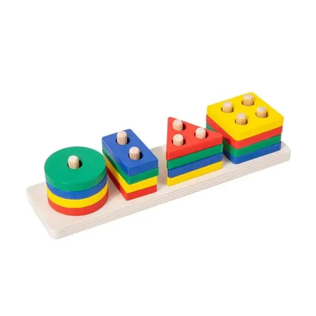 Wooden Rectangle 4 Multicolor Geometric Shapes Sorting & Stacking Toy ...