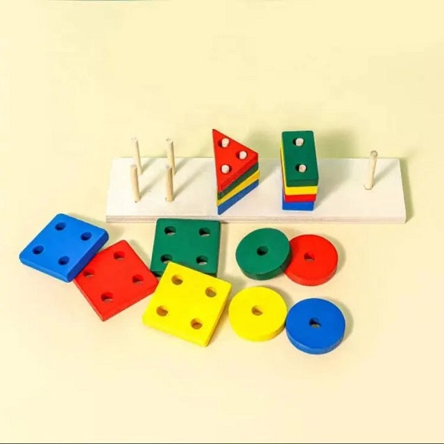 Wooden 4 Geometric Shapes Sorting & Stacking Educational Toy