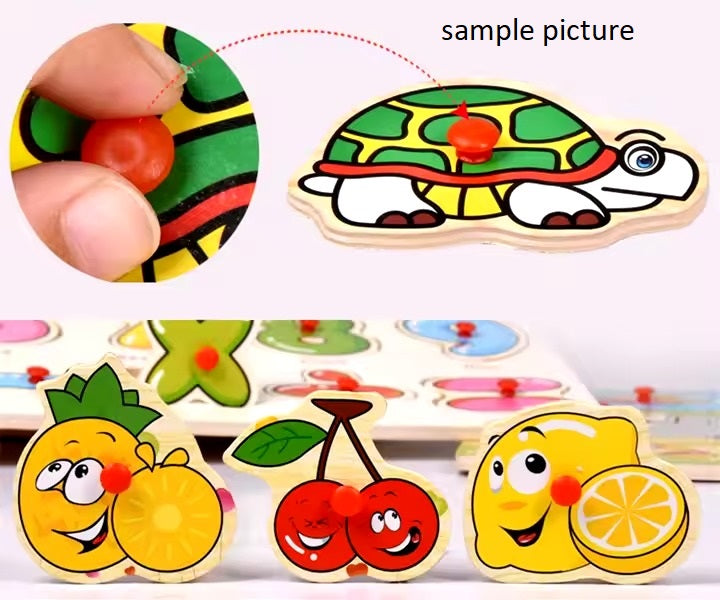 Wooden Fruits With Matching Leaves Peg Puzzle Pin Board