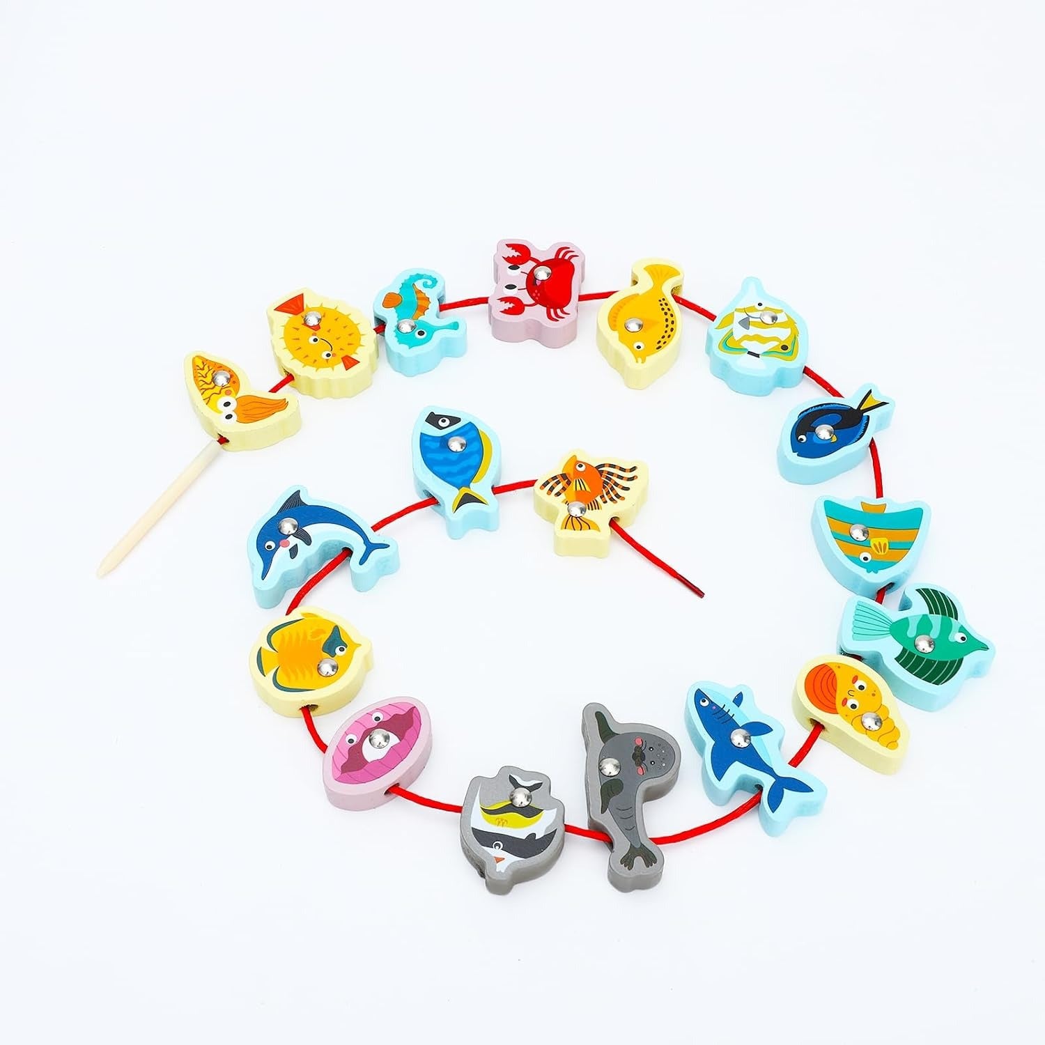 Wooden Magnetic Sea Animals Fishing & Threading Educational Activity