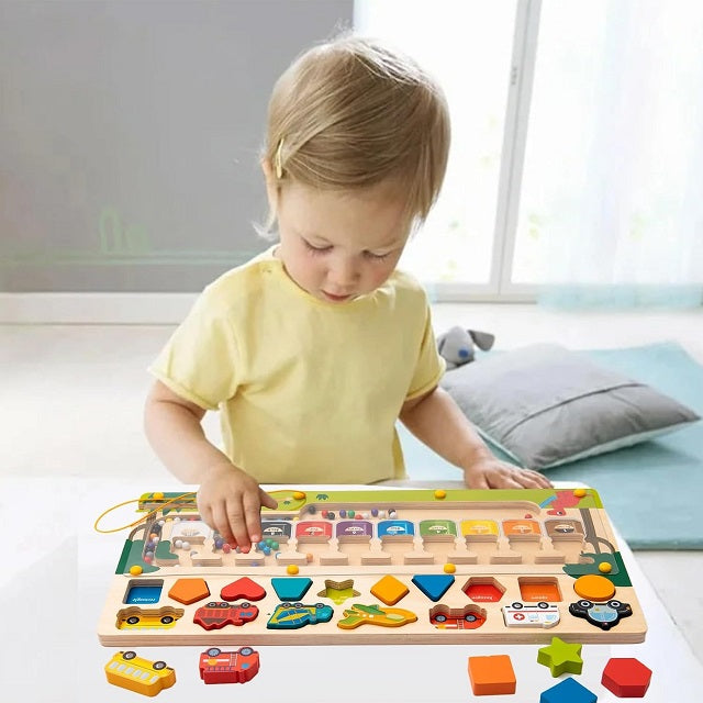 Wooden Magnetic Color Sorting Maze With Vehicle & Shape Matching Activity