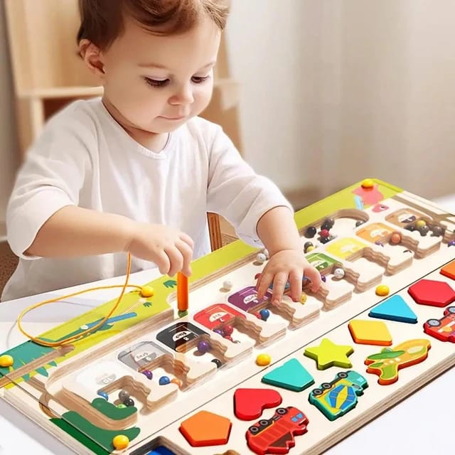 Wooden Magnetic Color Sorting Maze With Vehicle & Shape Matching Activity