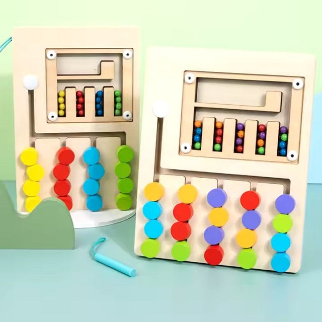 Wooden Magnetic Multicolour Beads & 5 Colour Matching Puzzle Board