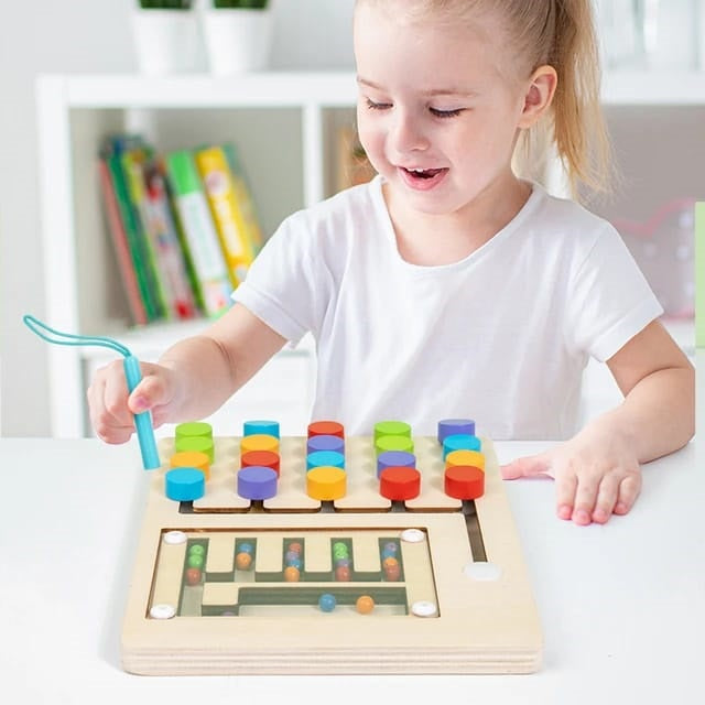 Wooden Magnetic Multicolour Beads & 5 Colour Matching Puzzle Board