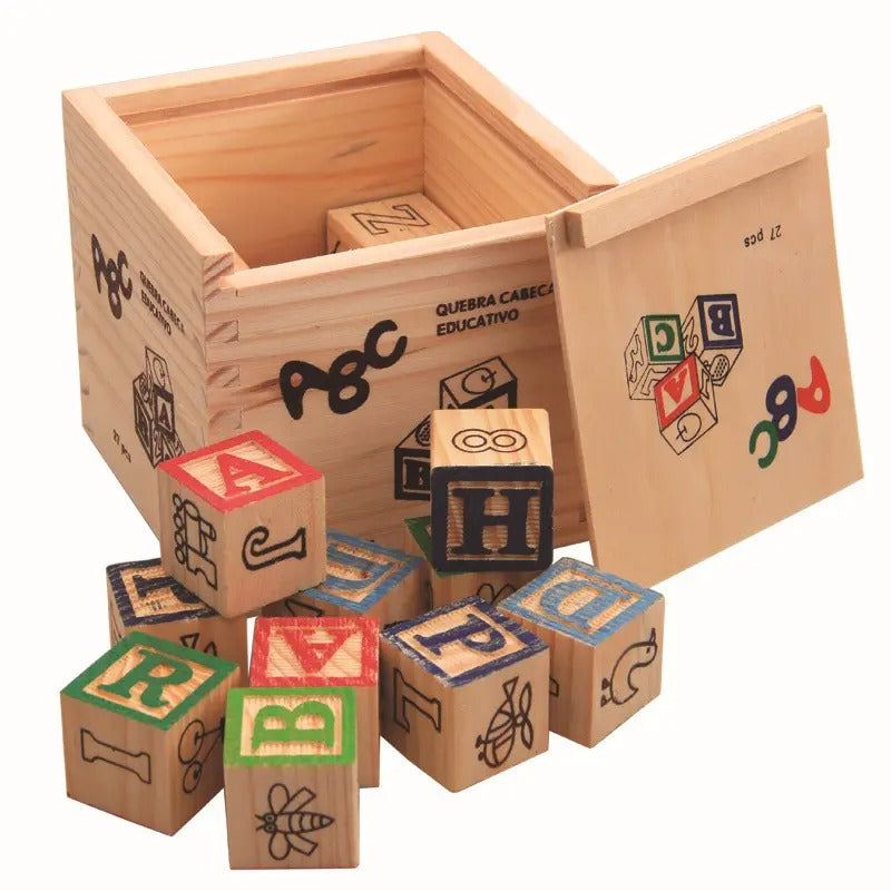 Wooden Montessori Cubes Building Blocks Stacking Game With Different Patterns