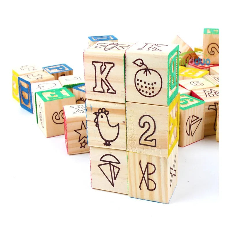 Wooden Montessori Cubes Building Blocks Stacking Game With Different Patterns