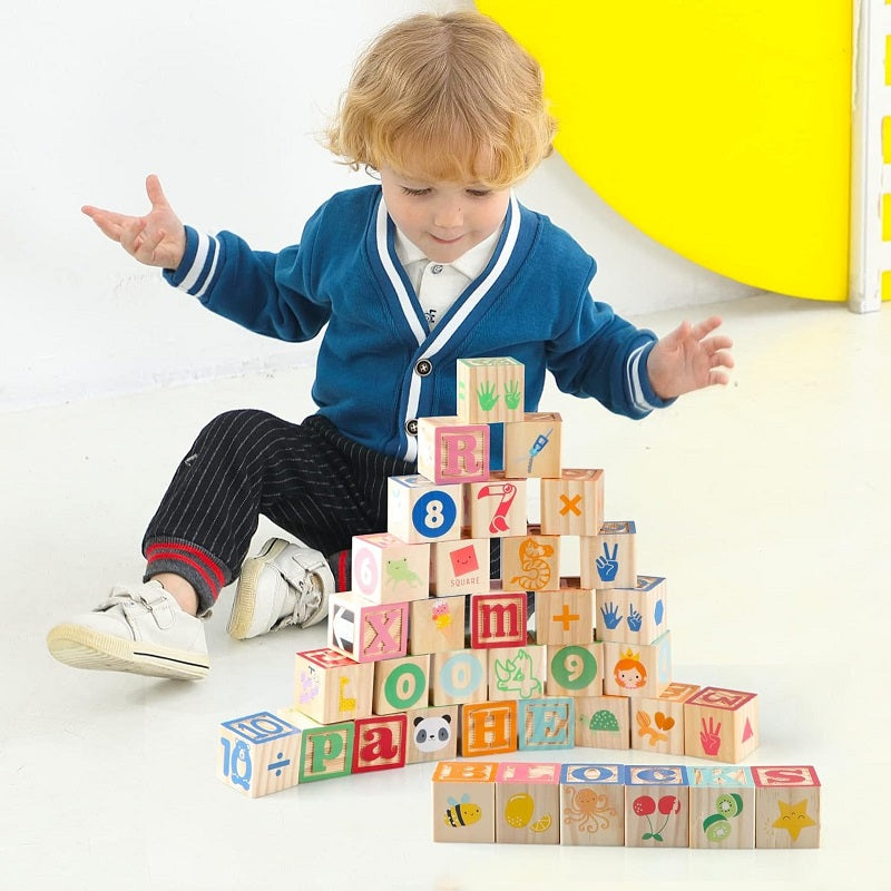 Wooden Montessori Cubes Building Blocks Stacking Game With Different Patterns