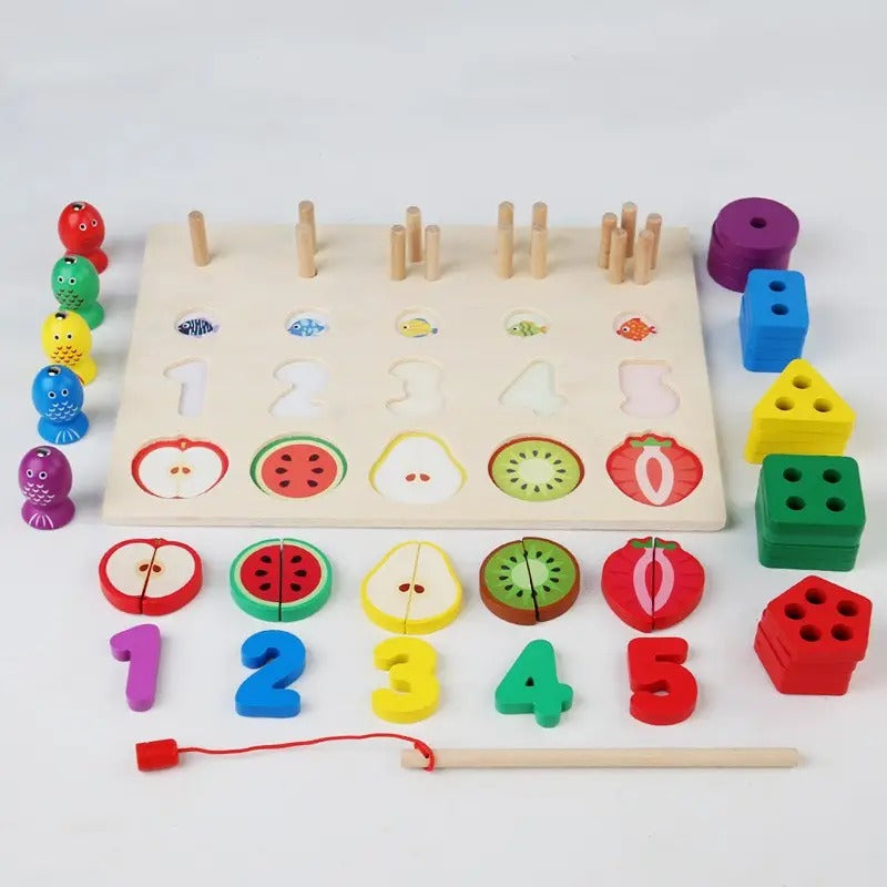 Wooden 4-In-1 Geometric Shape Matching Puzzle Early Educational Activity