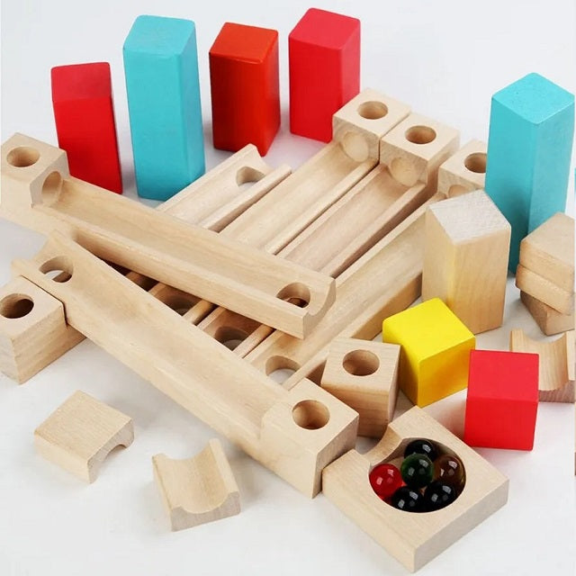 Wooden Runway Rolling Ball DIY Track Educational Assembling Toy